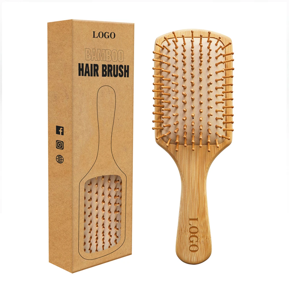 Eco-friendly Biodegradable Healthcare Tools Wide Tooth Scalp Products Bamboo Massage Comb Wood Hair Brush