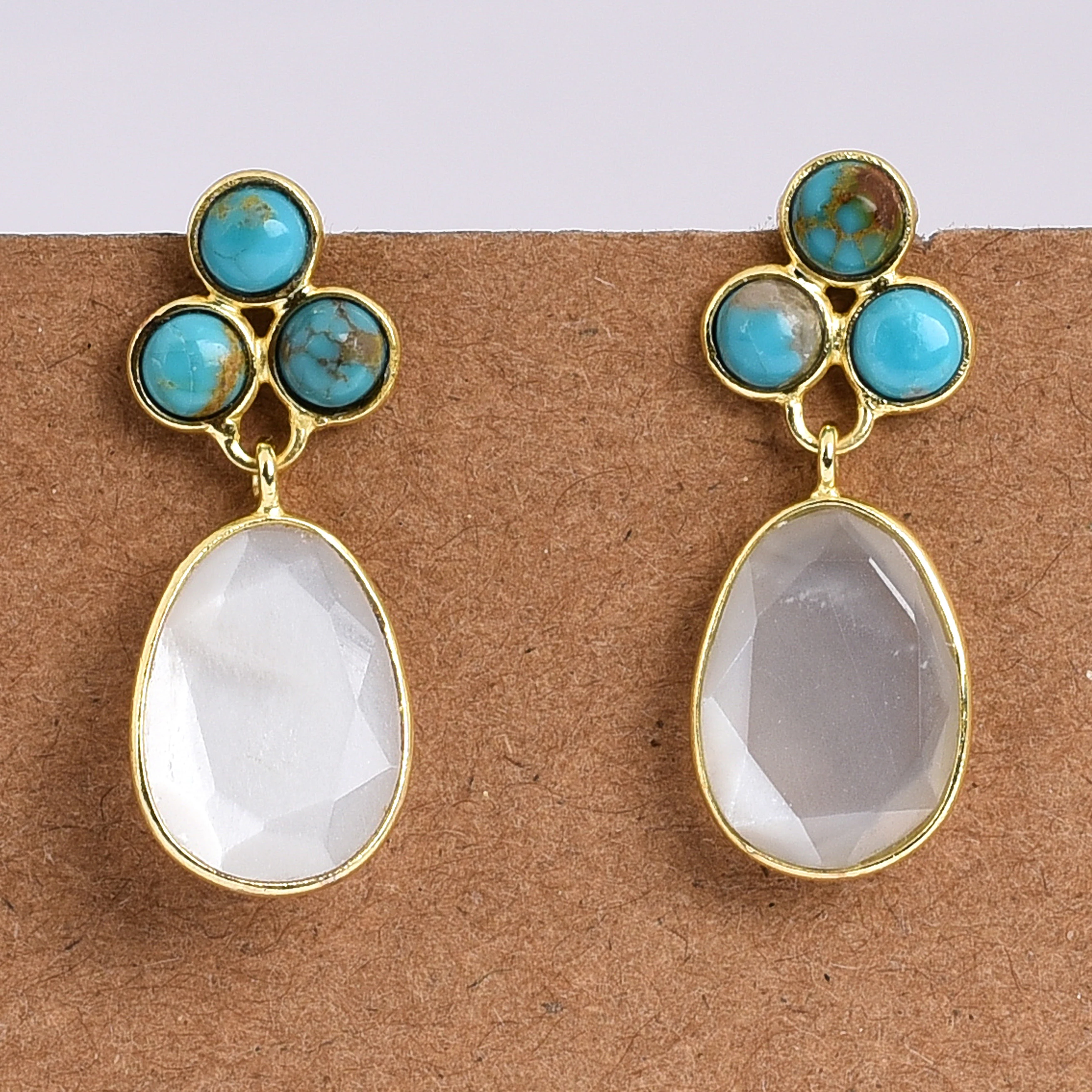 925 Sterling Silver Gold Plated Earring with Turquoise and Amethyst Earring Handmade Jewelry Gift For Her Wholesale Jewelry