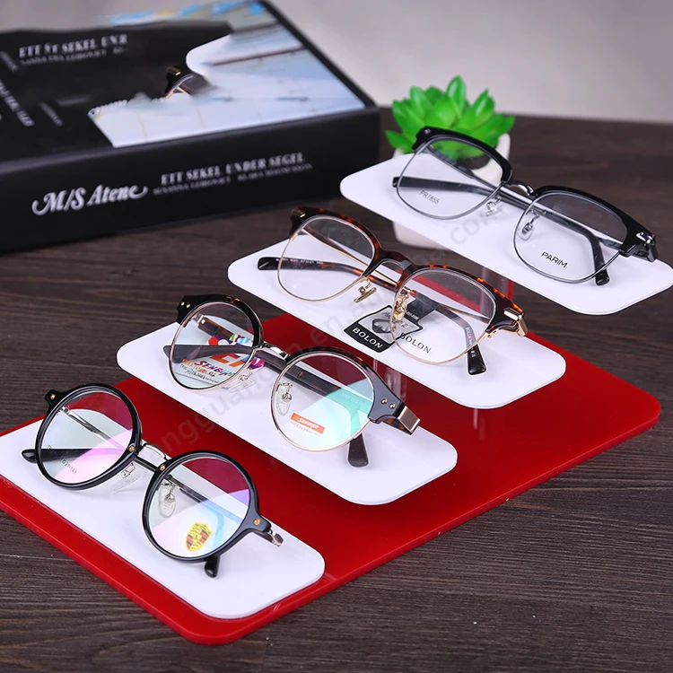 Sunglasses retail shop Optical glasses rack design red white acrylic shelf sunglass stand display props tray
