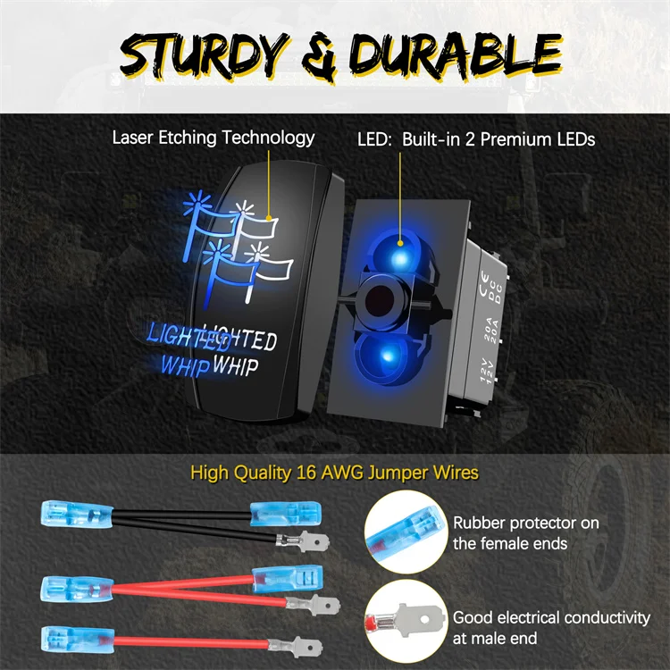 Power On And Off Electric Led Light Antenna Whip 12 Volt Rocker Switch