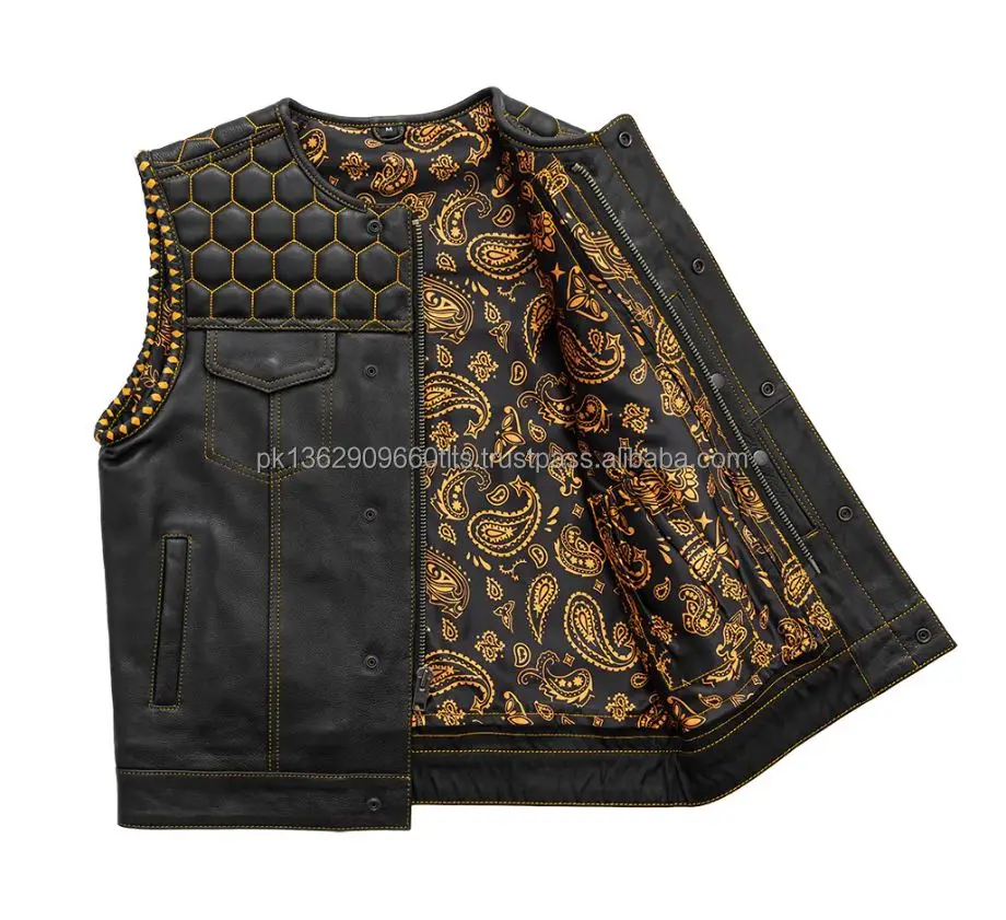 Men Perforated Biker Leather Vest High Quality Leather Vest Design Custom Logo Men Motorcycle Leather Vest