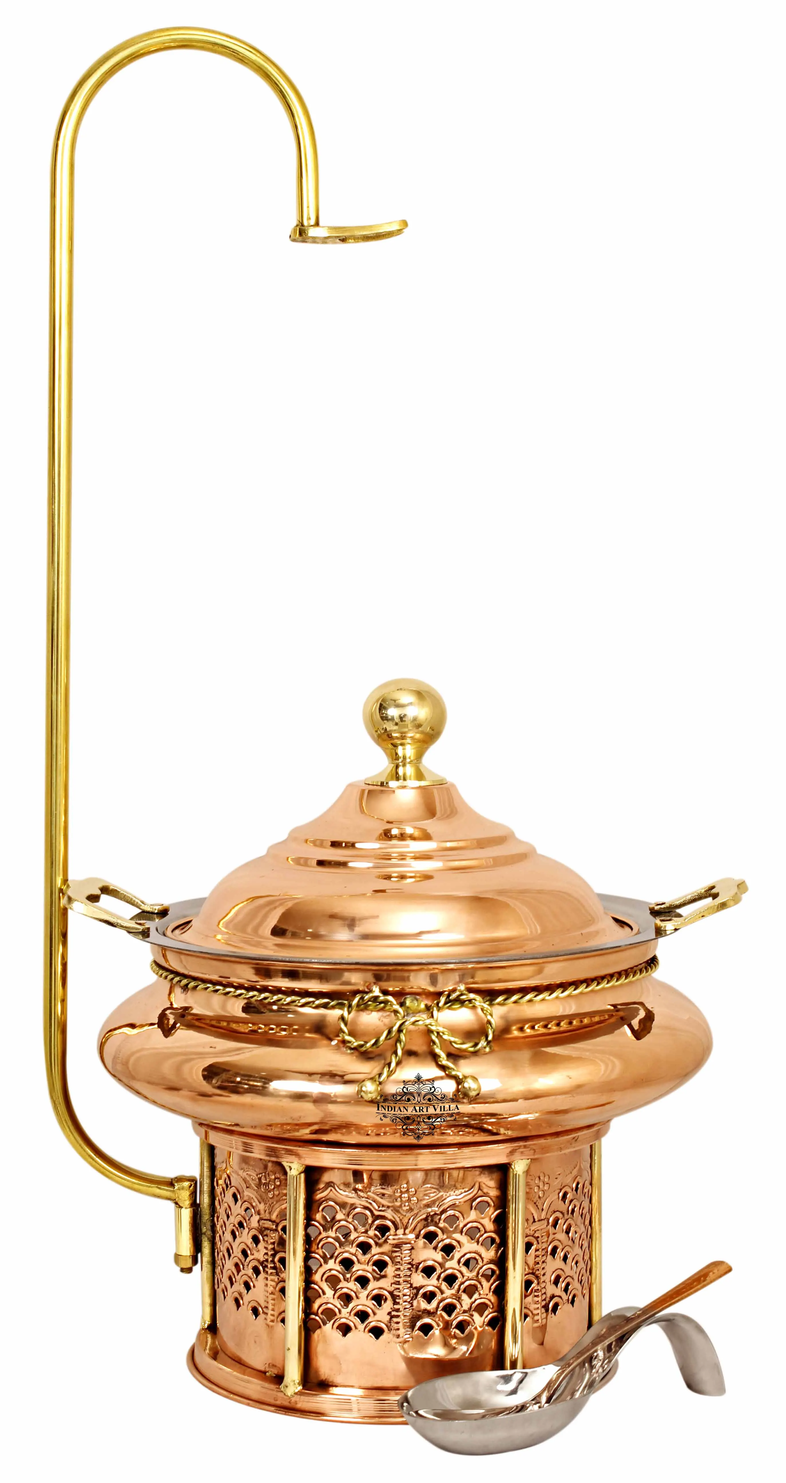 Elegant Steel Copper Chafing Dish with Sigdi Fuel Gel Stand, Handle, Ideal for Buffets
