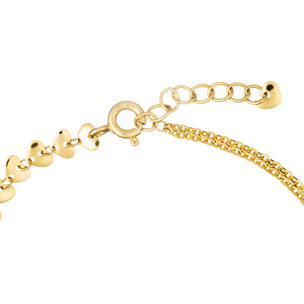 14k Gold Jewelry Wholesale Real Gold Link Chain Heart Shaped Bracelet For Girl Trendy Korea Design Water Drop StoneLLF151