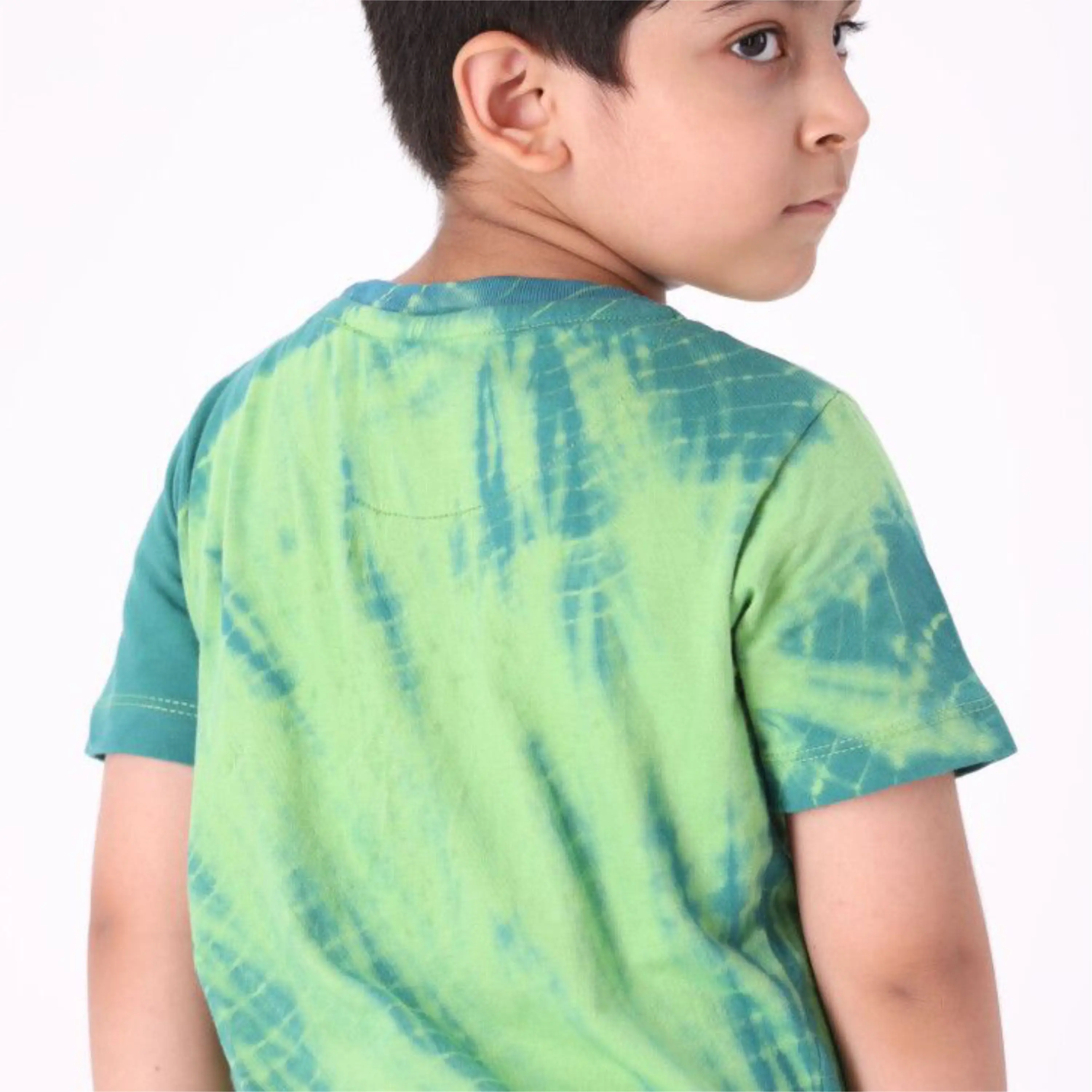 100% Knitted Pure Cotton Fabric Regular Length Round Neck Half Sleeves Parrot Tie and Dye T Shirt for Boys