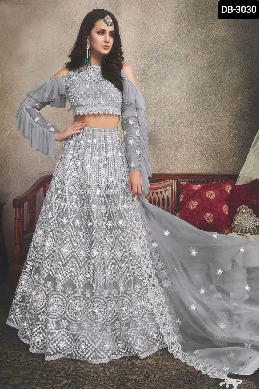Heavy Designer Clothes Heavy Embroidery Work Net Material Lehenga Choli and Dupatta with Both Side Jalar Lace Border Lehenga