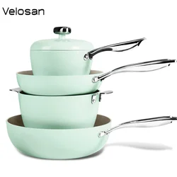 Pink Cookware Four Piece Fashion Pots Household Kitchen Multi Function Pot Set Nordic Style Simple Non Stick Cookware Set