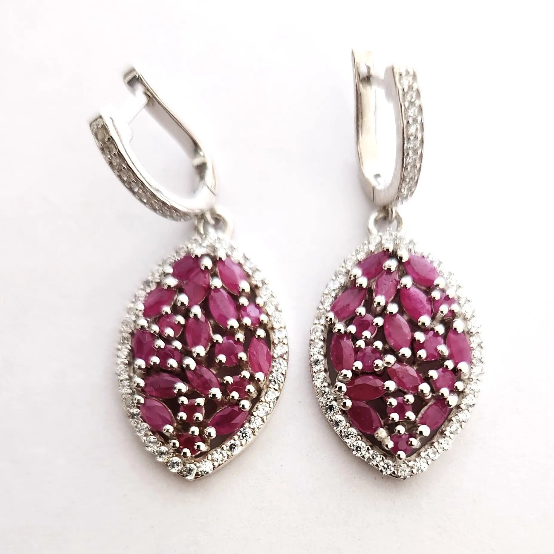 925 Silver Red Ruby Bridal Jewelry Earrings Wedding Costume Stone For Women Earrings Jewelry