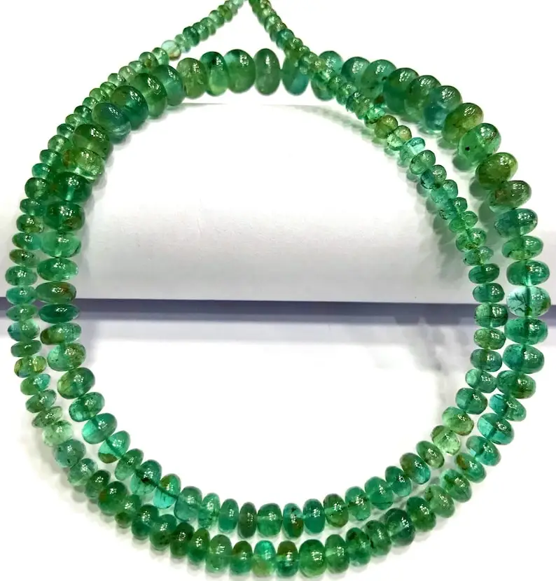 Natural Zambian Emerald Smooth Rondelle Beads 3-6mm Emerald Stone Beads For Necklace Jewelry Making Bulk Indian Emerald Supplier
