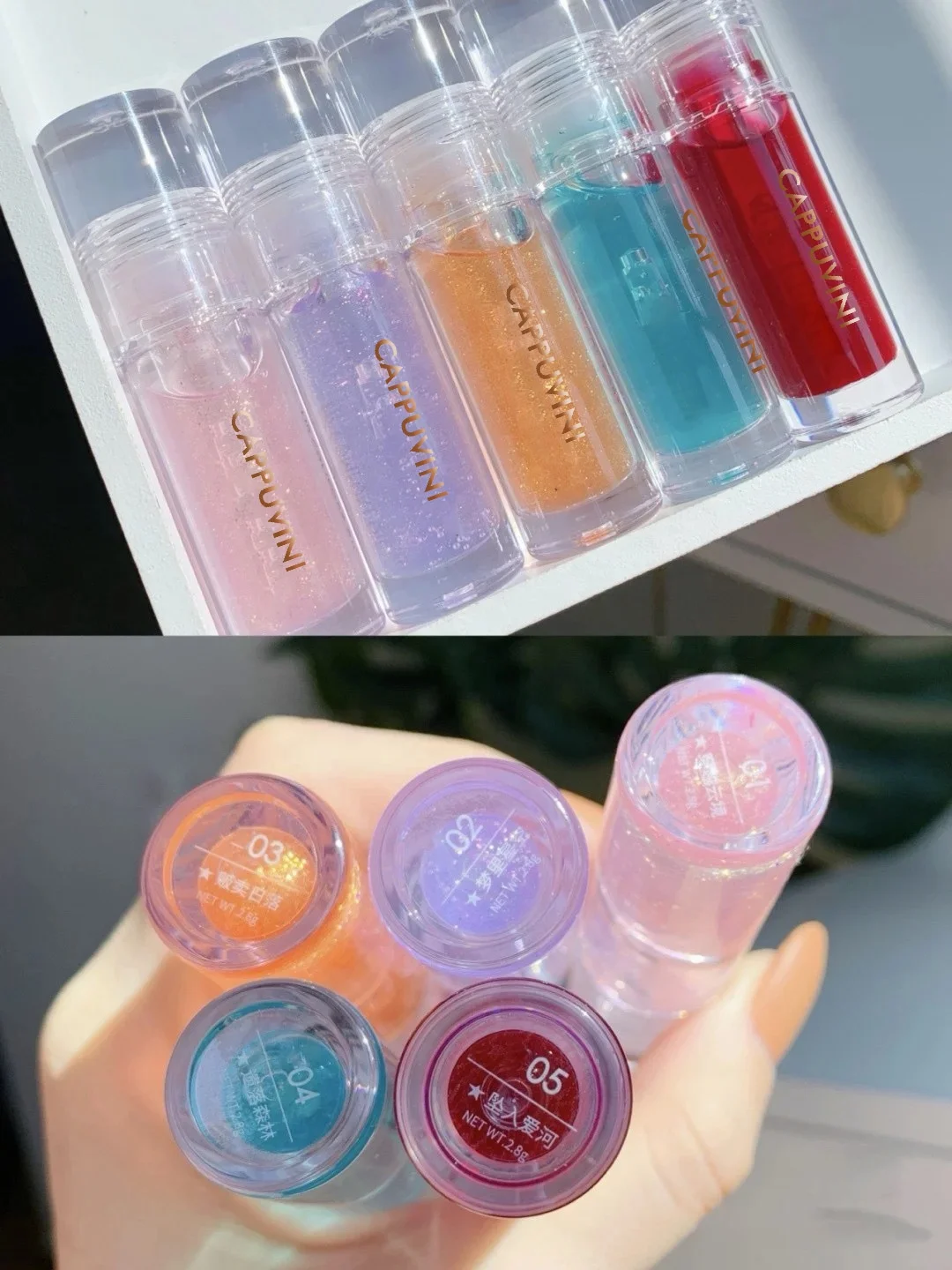 High Quality Shiny Lip Glaze Clear Moist Lipstick Lip Plumping Oil with Color Moisturizing  8 Colors Glitter Lip Gloss