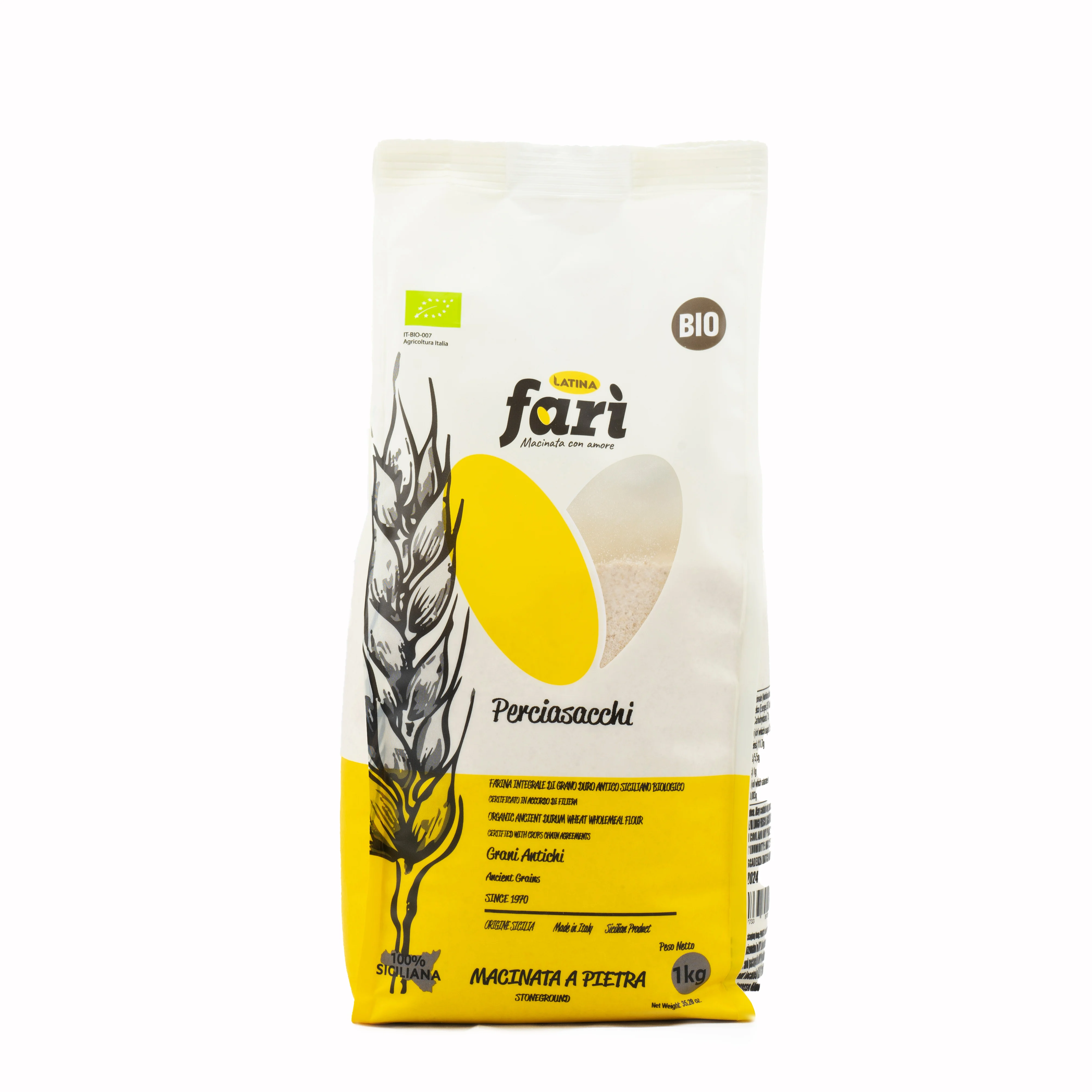 Perciasacchi Ancient Durum Wheat Organic Stoneground Wholemeal Flour 1kg Triticum Turanicum same Khorasan botanical family