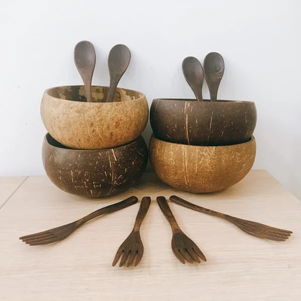 best selling wholesale set of 4 coconut shell bowls with good price handmade from Viet Nam smoothie bowls