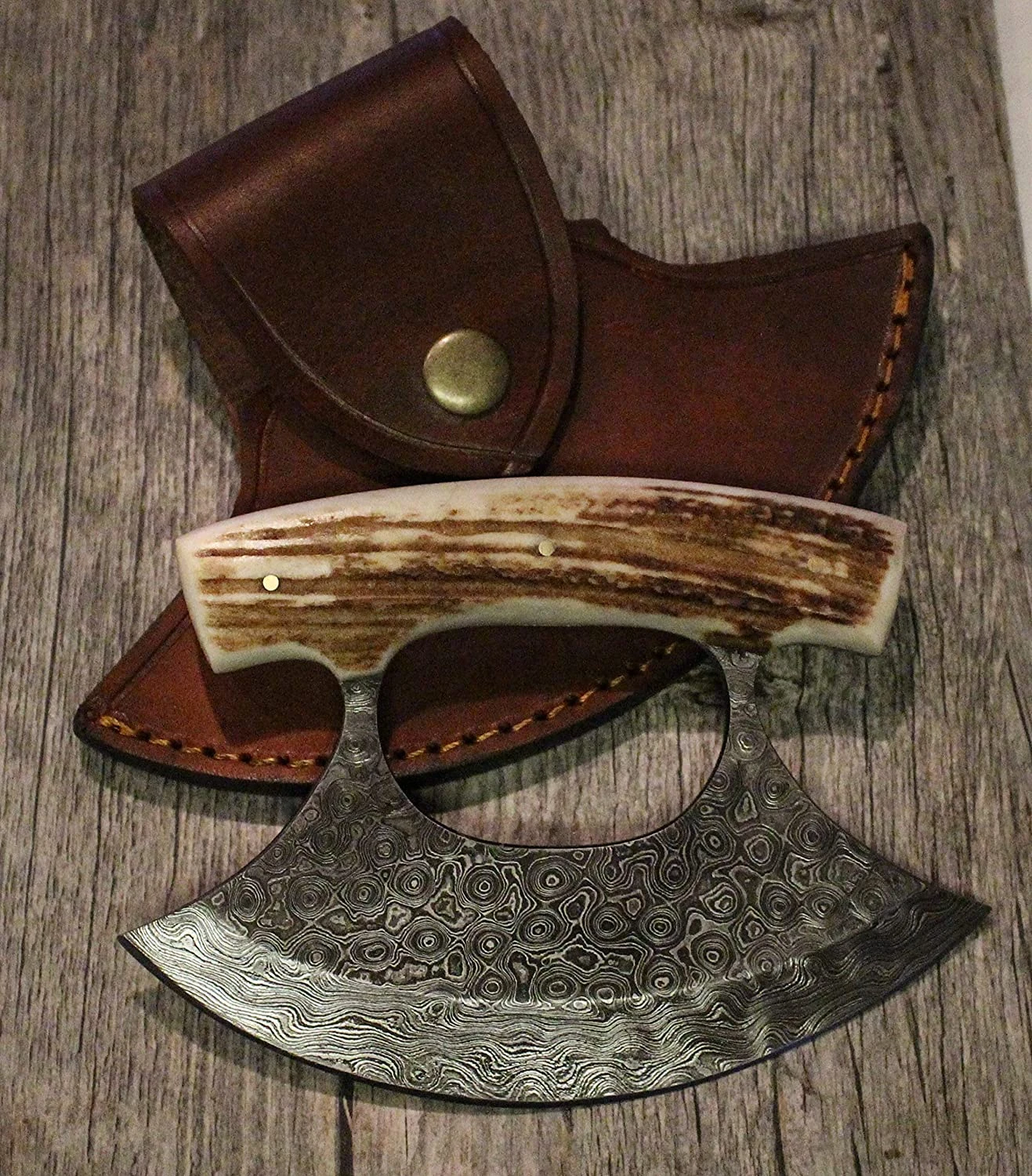 Wood Handle Curved Knife plus Chopping Board with Bowl easy to use Rocker Tool for chopped salads Ulu Knife Set with custom logo