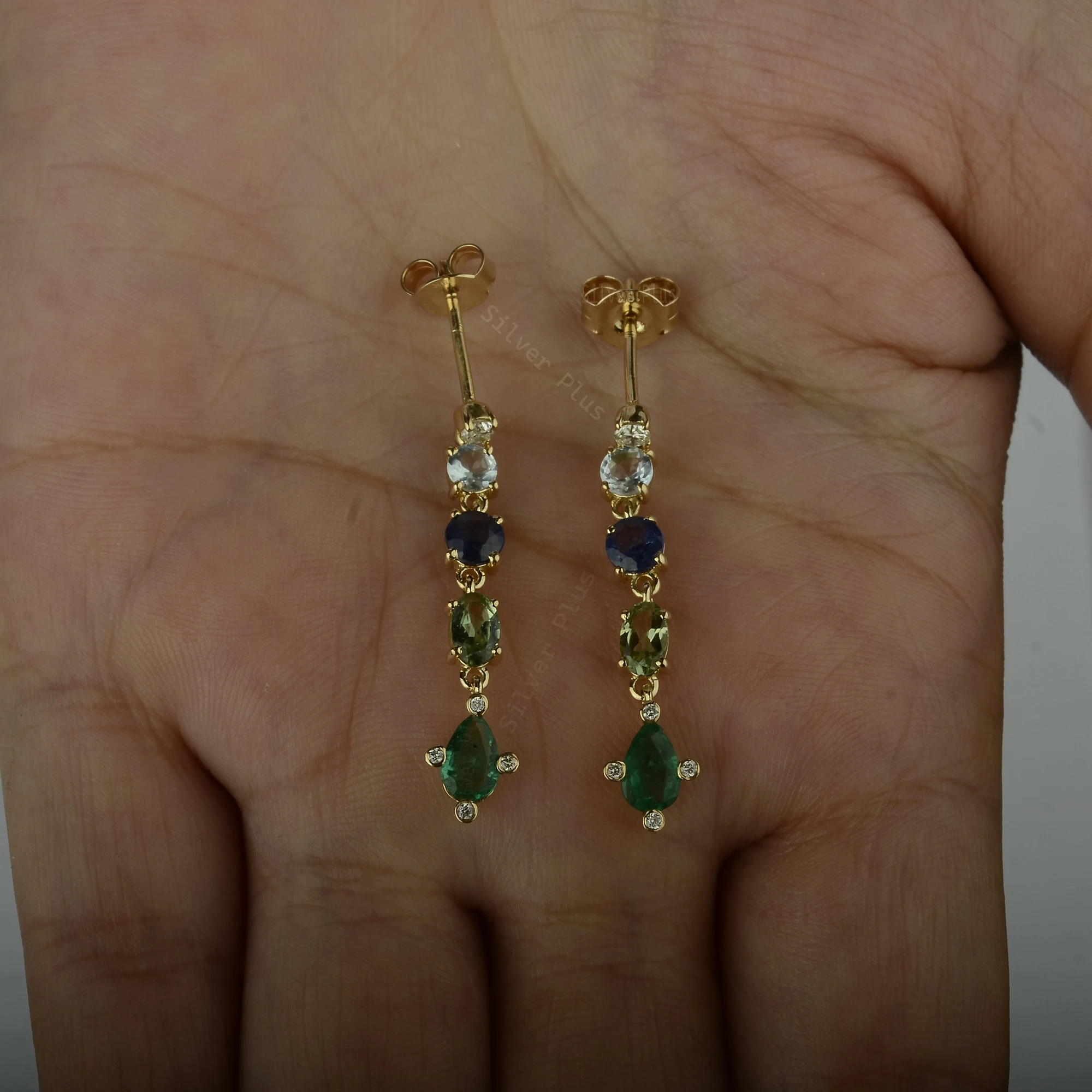 New Style Long Tassel Drop Earrings Solid 18k Gold Multi Layer Natural Stone Diamond Long Drop Earrings For Women