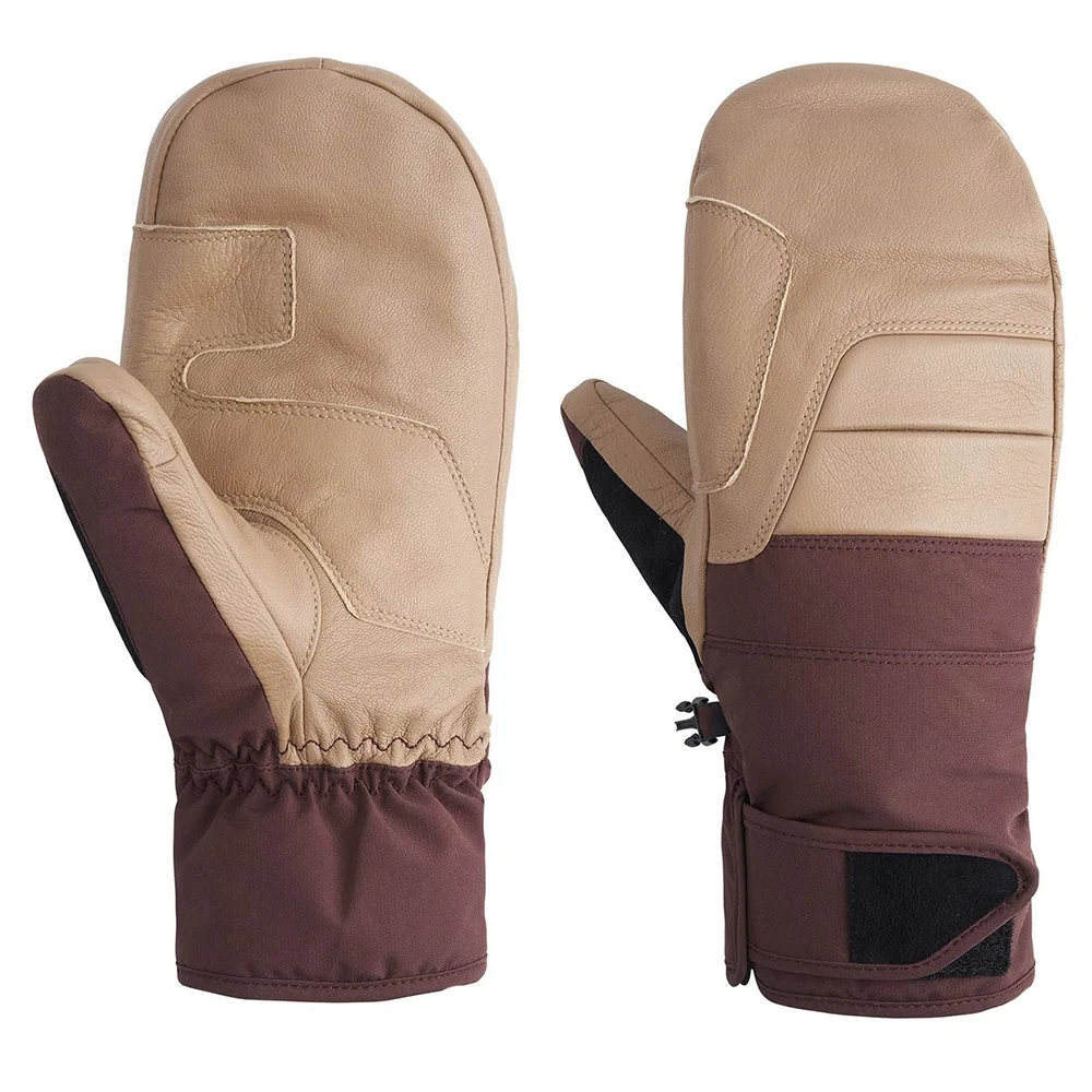 Top Quality Cold Winter Water Proof Wrist Strap Leather Mitten Gloves Outdoor Sports Winter Ski Mittens Leather Gloves