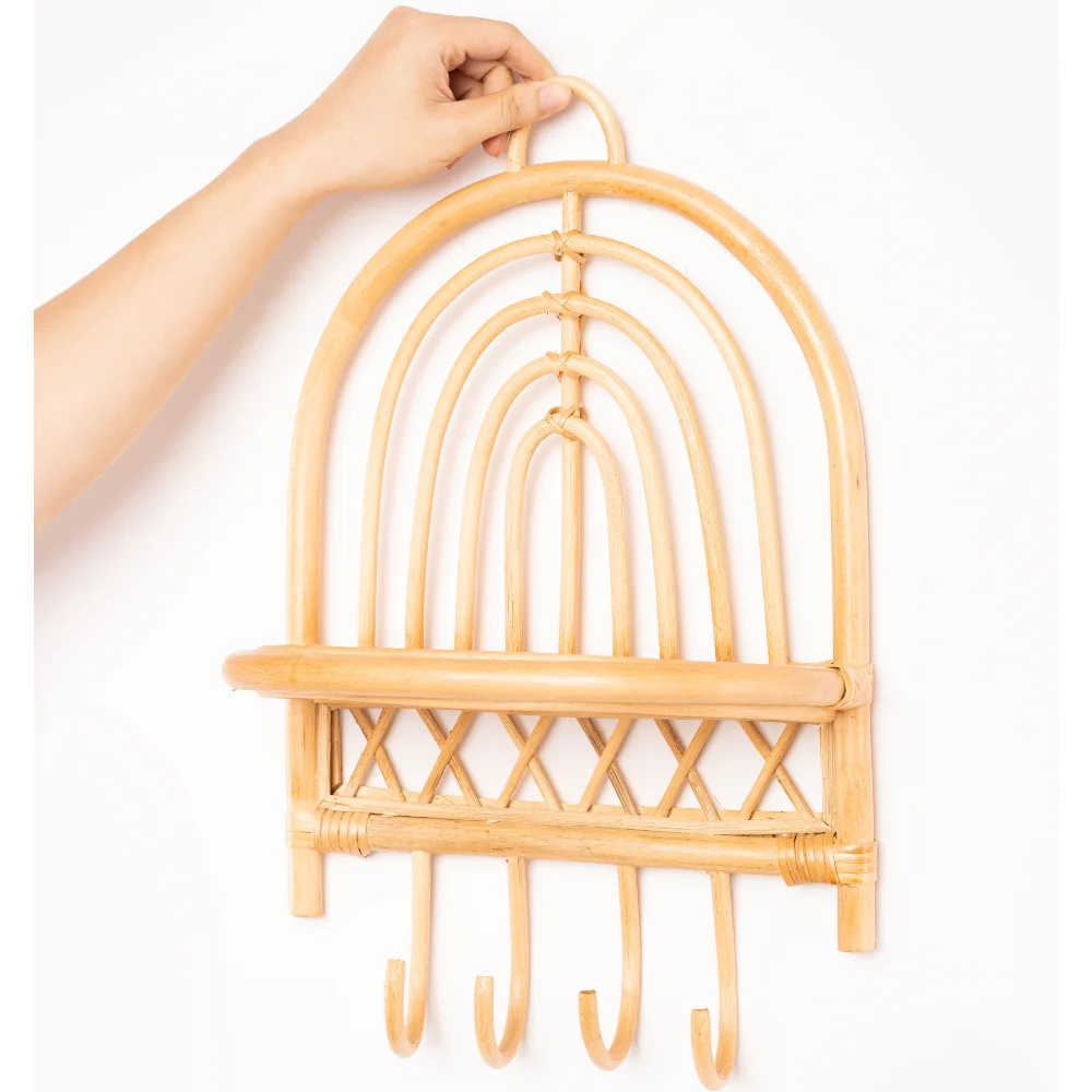 Newest design hot sale rattan wall hanging shelf decor natural color made in Vietnam