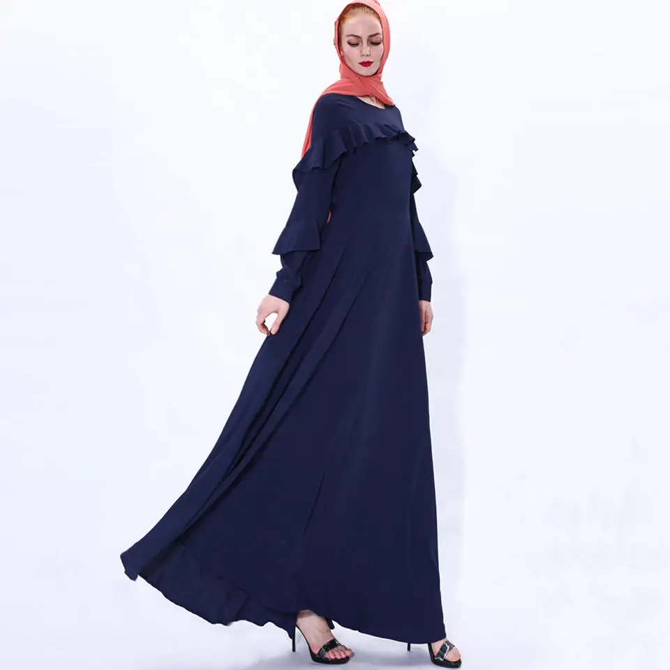 2023 Solid Color Dubai Turkish Muslim Dress Islamic Clothing Modest Fashion Muslim Women Dress