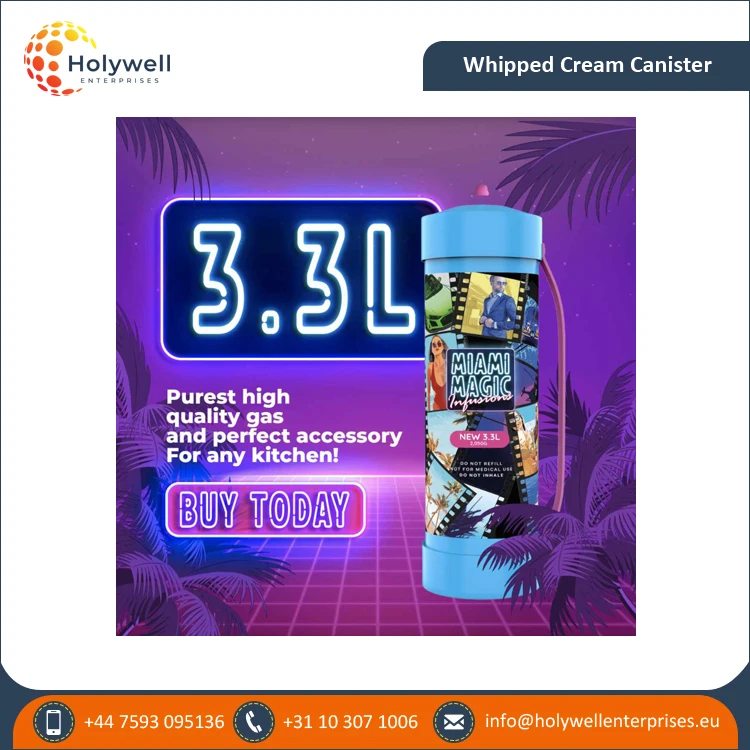 Reasonable Market Price of 3.3L Miami Magic Whipped Cream Charger Cylinder Available for World Wide Vendors