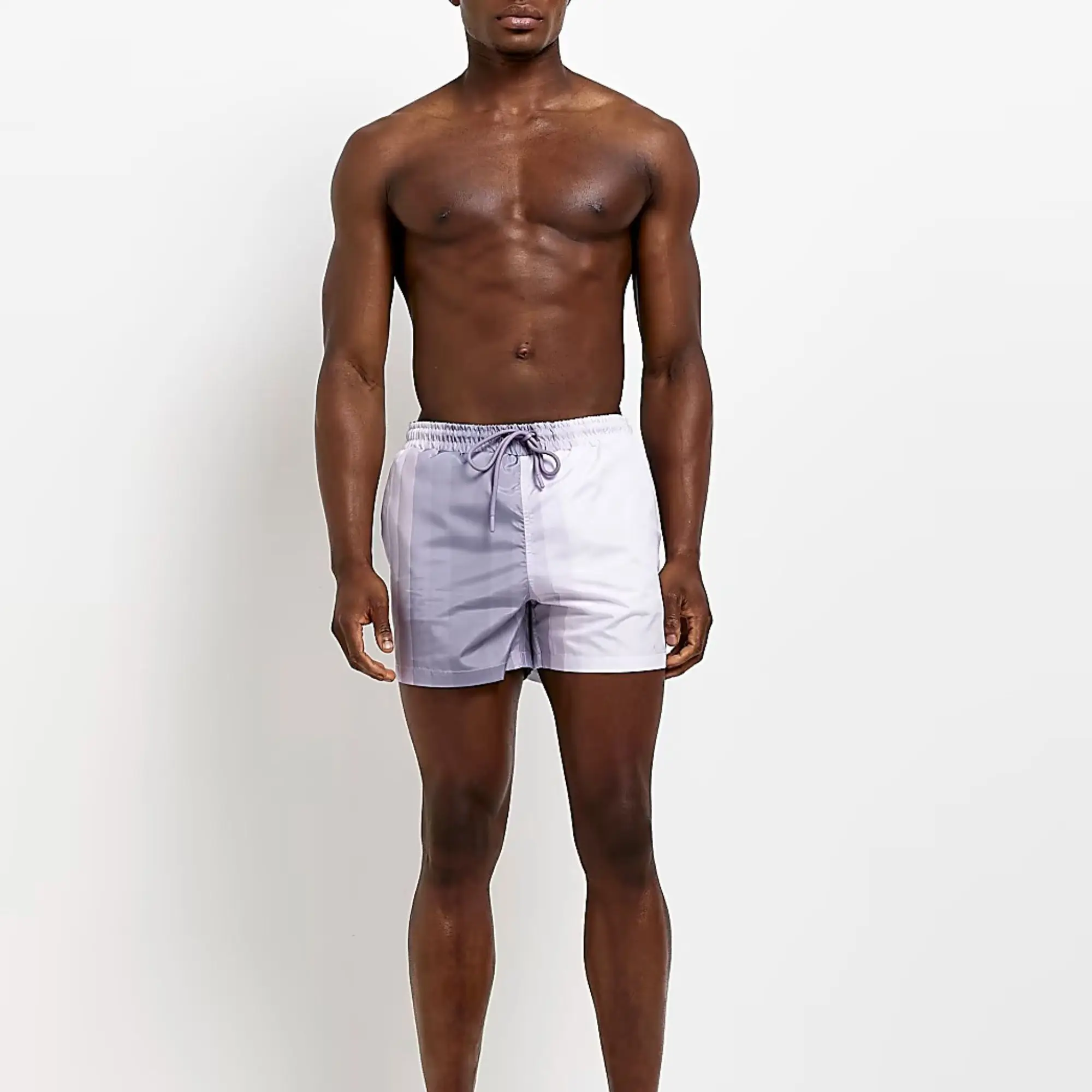 Regular Fit 100% Nylon Polyamide Side Slip Pockets Elasticated Waist Grey Striped Regular Fit Iridescent Swim Shorts