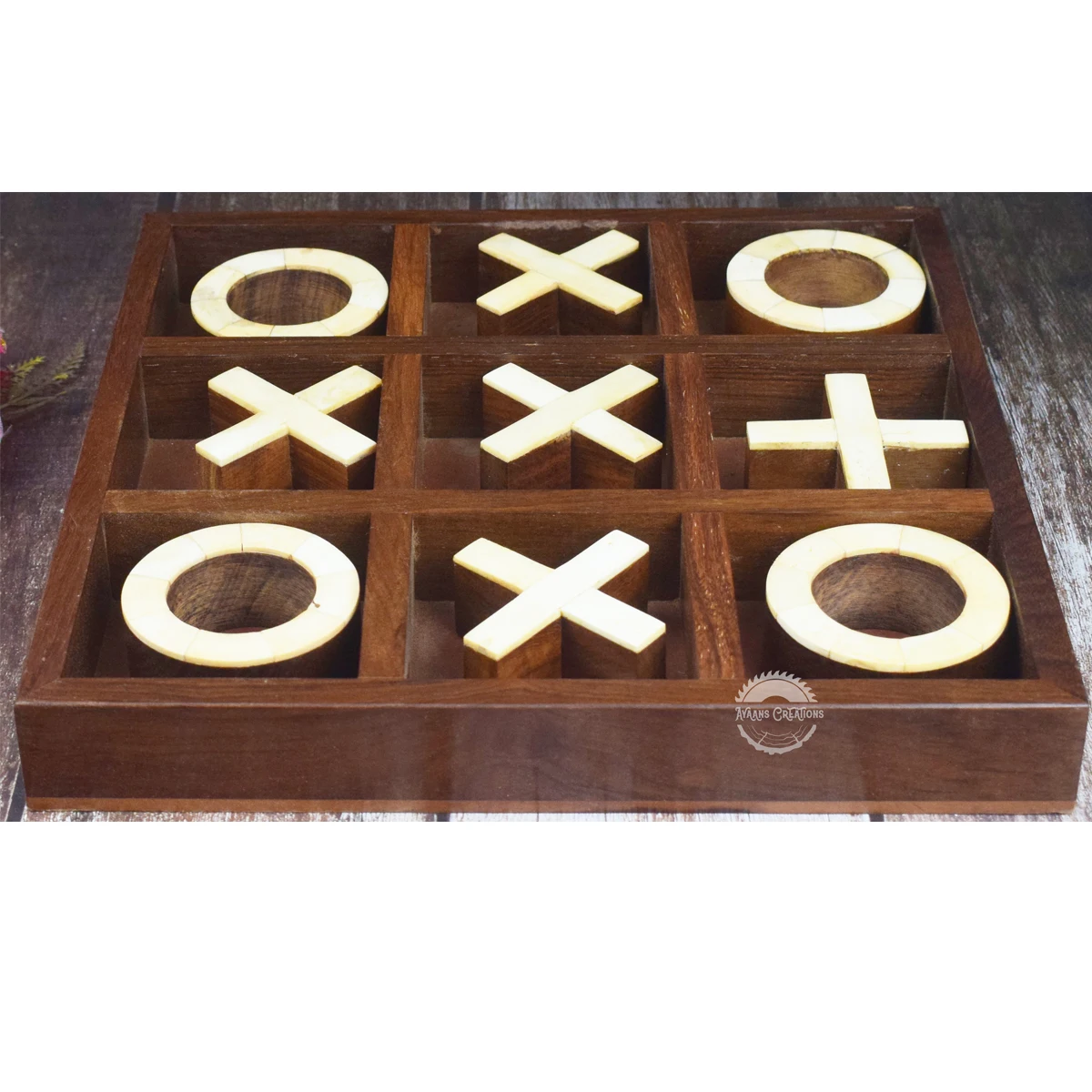Handcrafted Wooden Tic Tac Toe Coffee Table Game Set XOX Game for Kids Tic Tac Toe Set for Kids Part of Dominoes and Sets