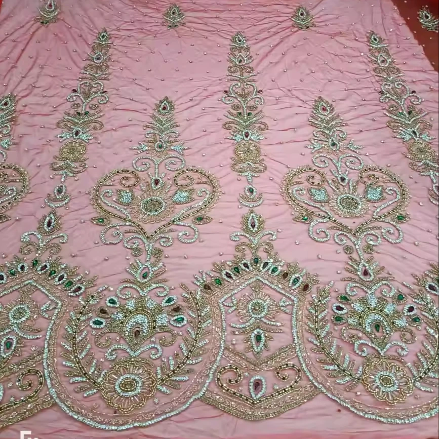Best Price 100% Polyester Luxury Beaded Fabric with Zircon Handmade Indian Supplier Garments Making Woven and Mesh Pattern