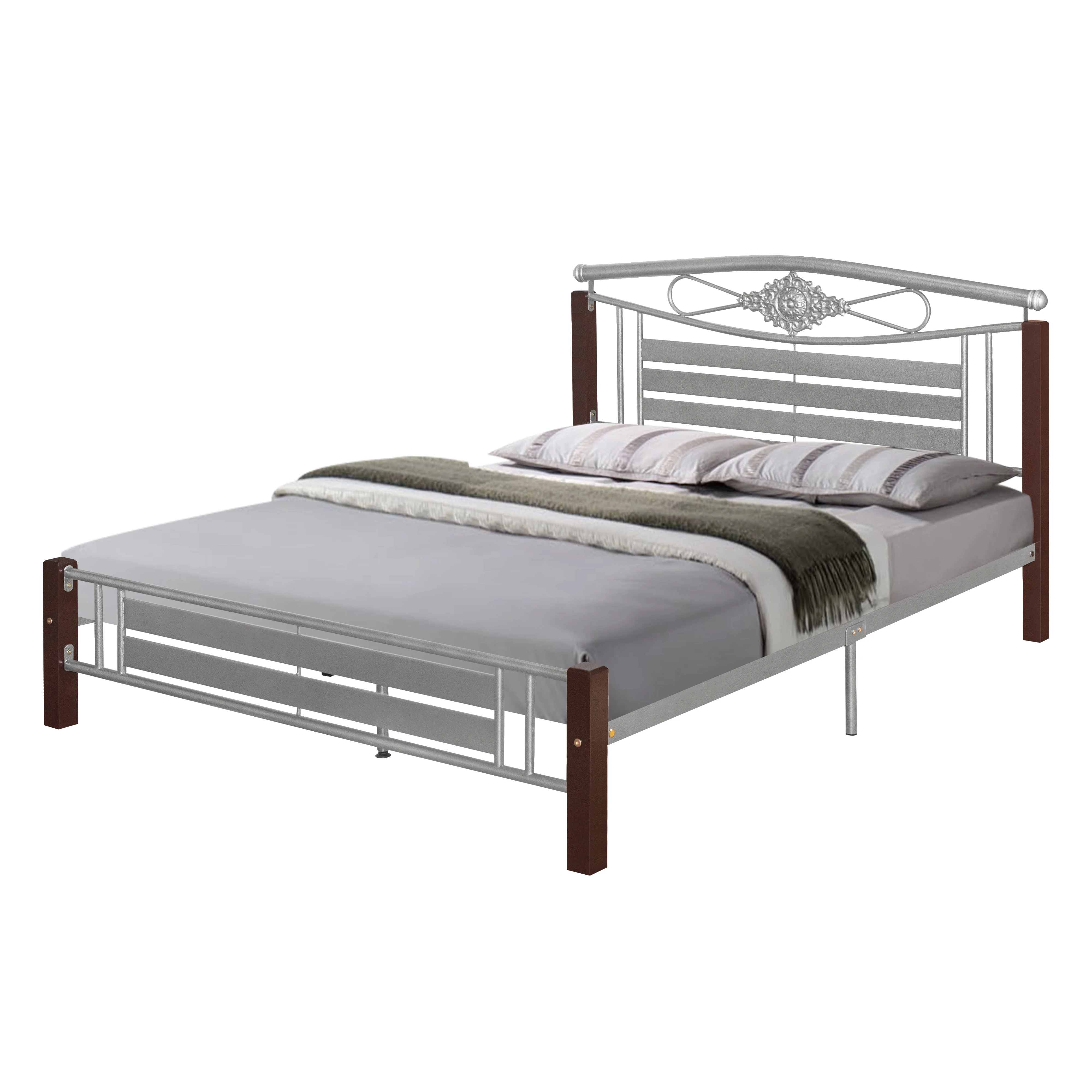 Malaysia Manufacturer Double Metal Bed Frame with Standard Twin Size Mattresses Iron Queen Size Platform
