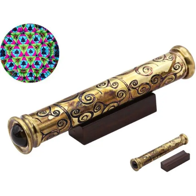 Teleidoscope Kaleidoscope гравированный латунный полированный с деревянной подставкой-дисплеем подарок для близких