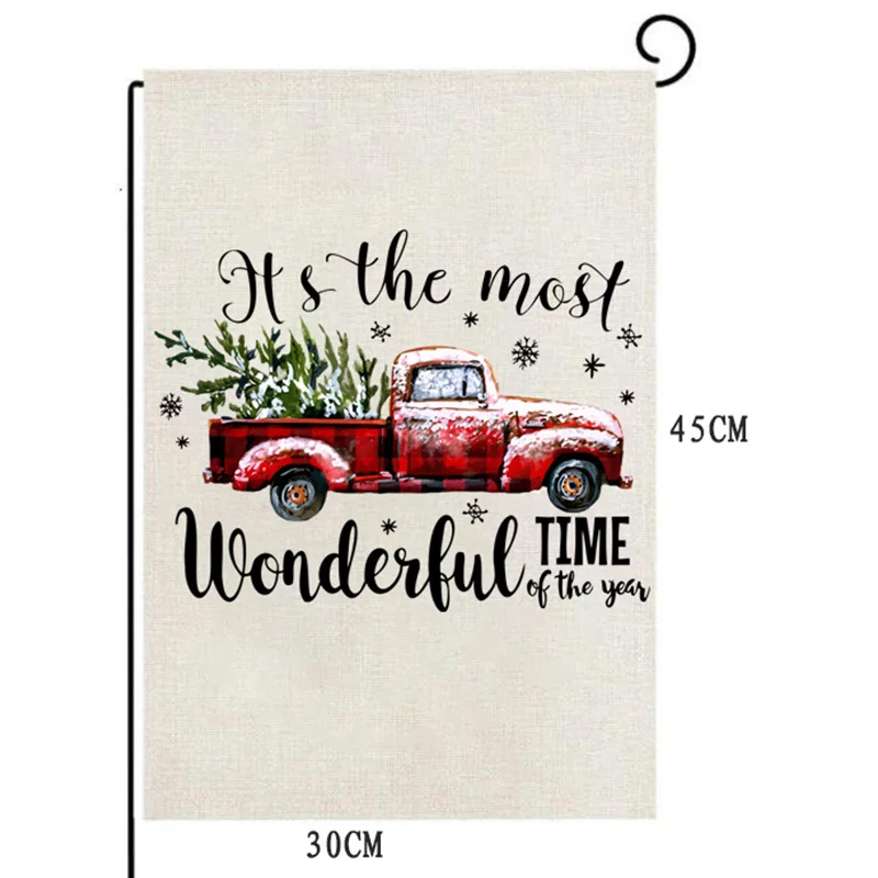 Beige Wonderful Time MERRY CHRISTMAS Trees Print Graphic Decoration Custom Christmas Garden Flag