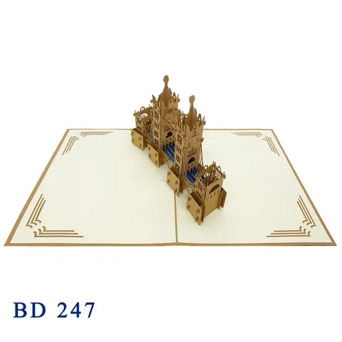 London Bridge Pop Up Card Wholesale Laser Cut Handmade Famous Building Greeting Card Kirigami High Quality Paper 3D Card
