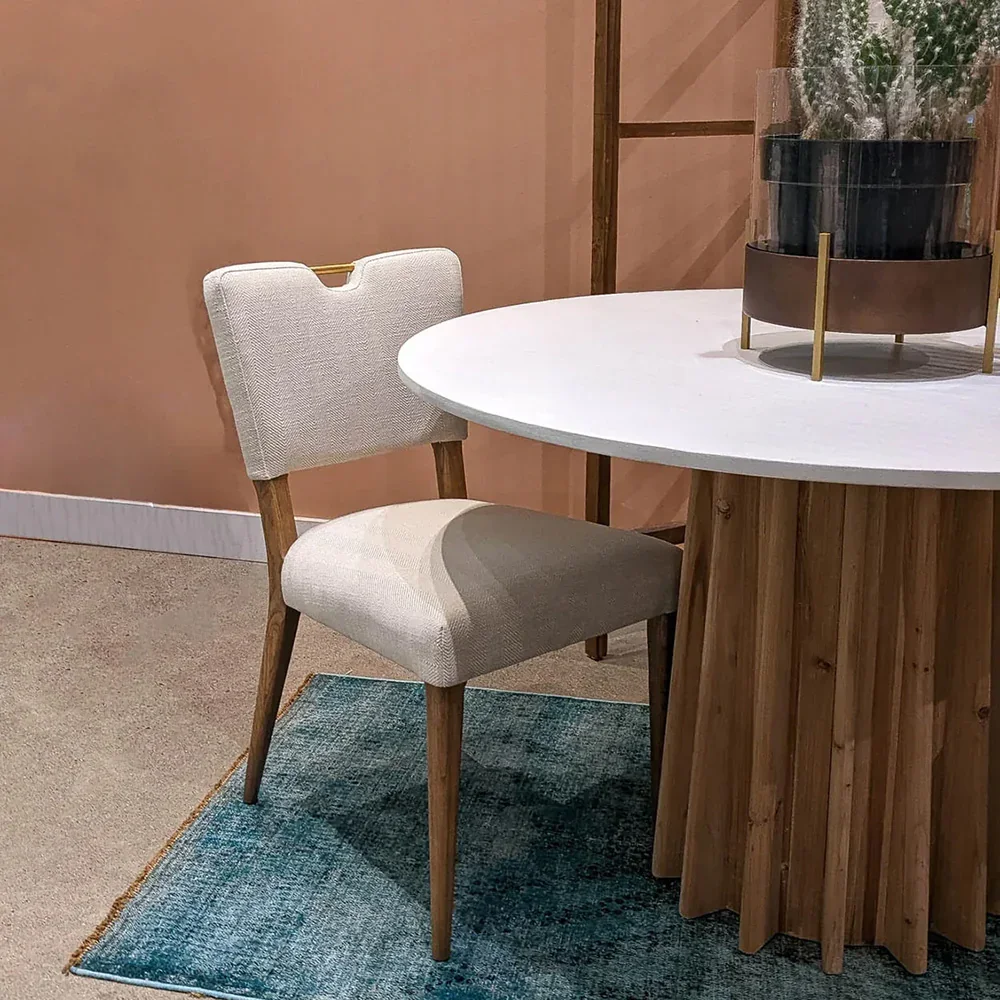 luxury style pine wood base oak desktop round shape dining table wood dining table for dining room