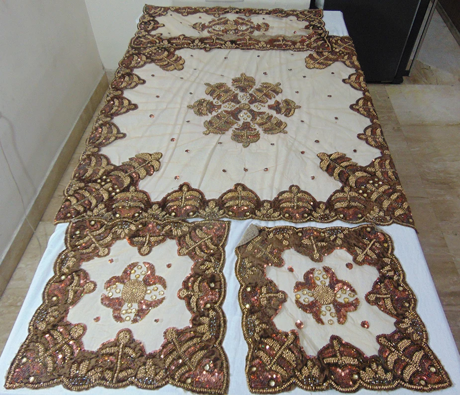 Handmade Hand zari embroidery handicraft table cover square silk hand embroidery Indian Wholesale Lot of table cover