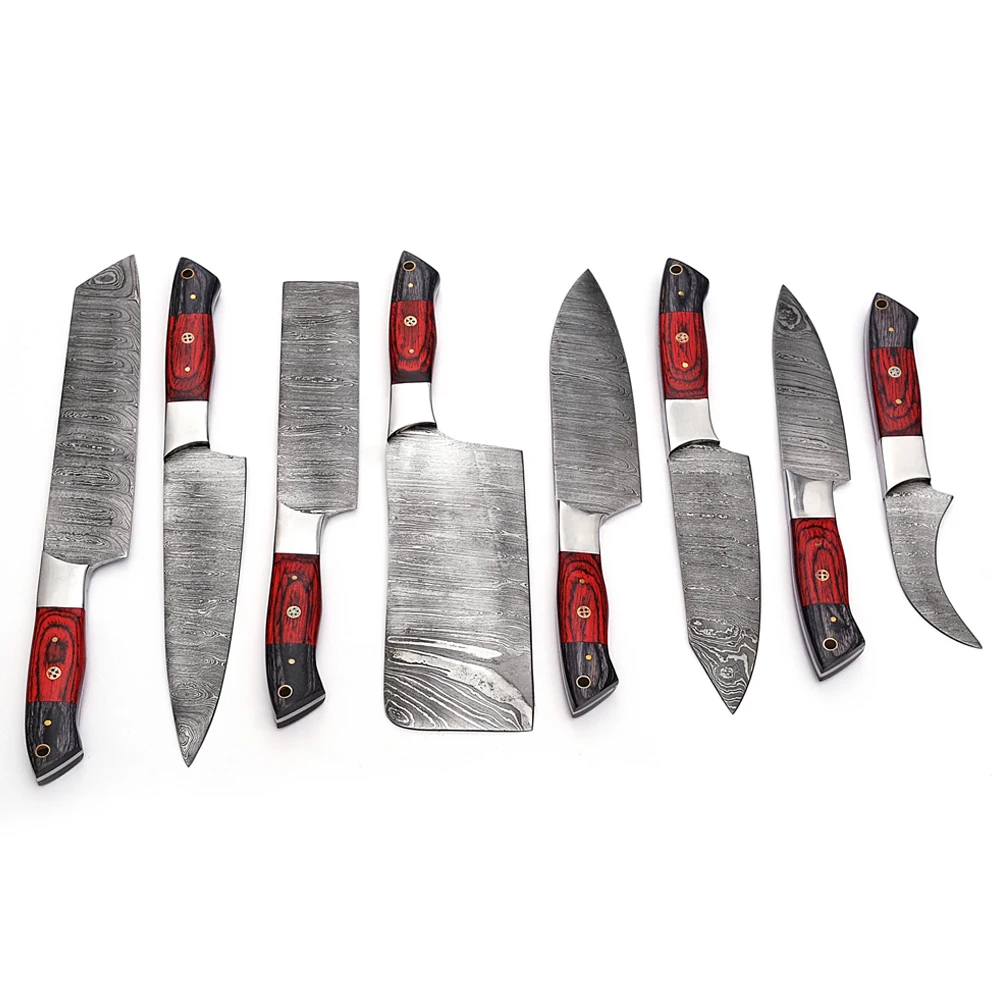 Factory Made Custom Logo Professional Damascus Steel chef knives Set / New Design Damascus Steel Chef Knife Sets