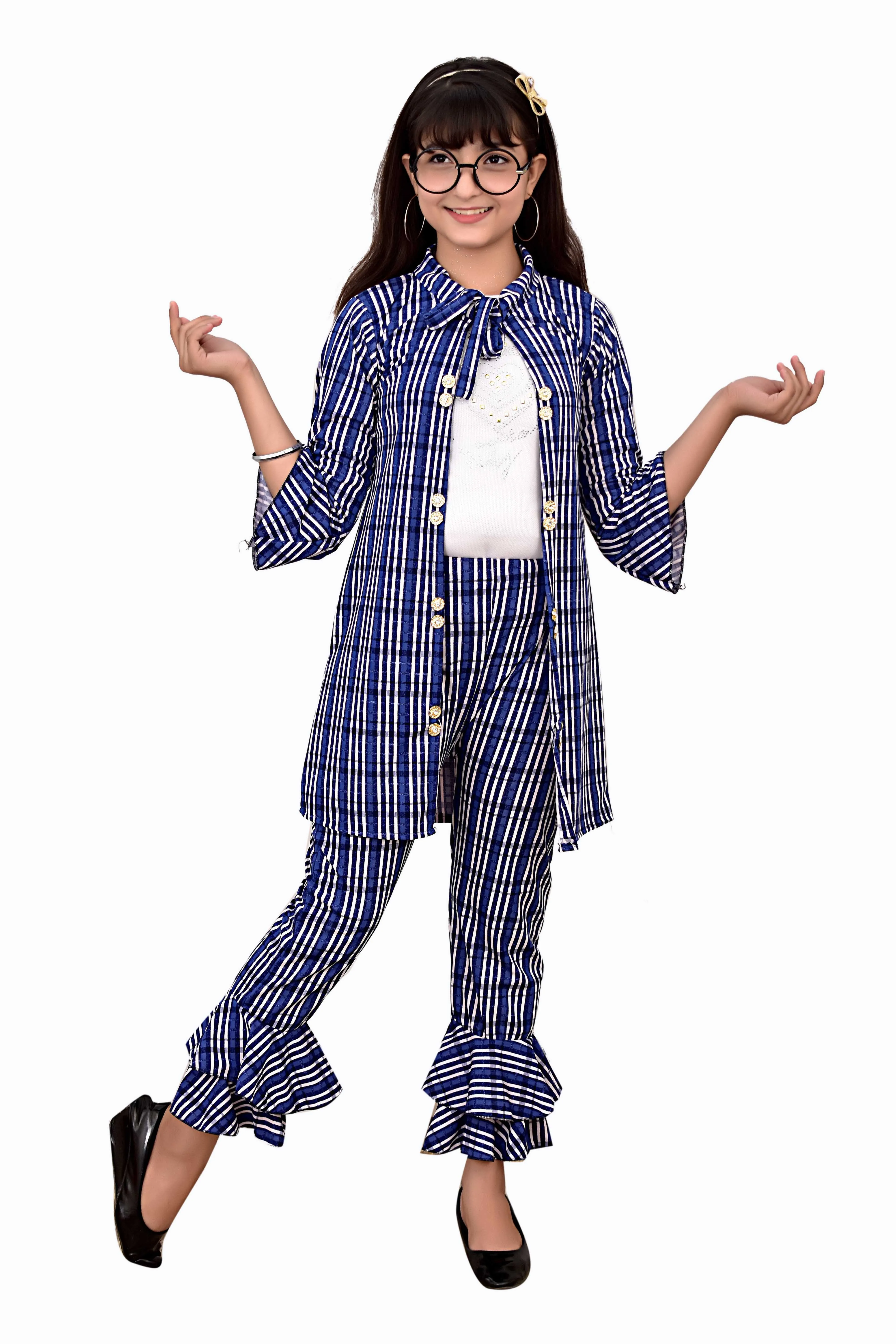 Best Quality Striped Design Cotton Blend Dresses Most Trending Top and Sahara Set for Girls 3-10Years in Stock