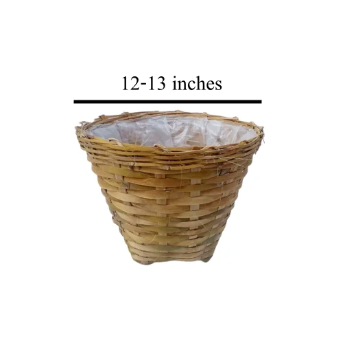 Natural Handmade Bamboo Basket, Bamboo Weave Planter Flower Pot with Plastic