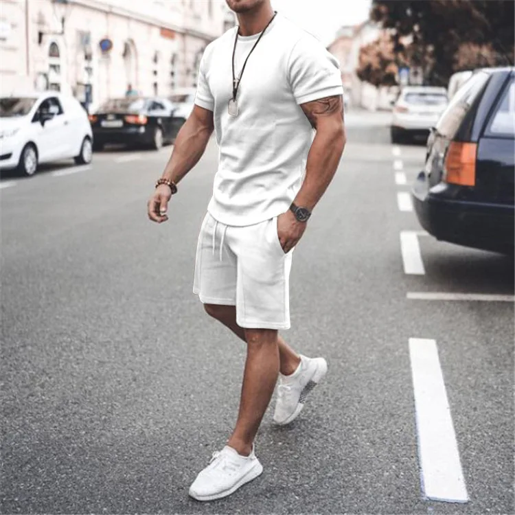 Summer Collection Custom Logo Or Design Cotton Gym Men T Shirt Jogging Wear Round Neck 2 Piece With Shorts