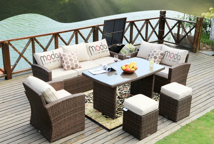 Wicker Furniture Modern patio Garden Furniture Comfortable Outdoor Poly Woven Rattan Patio Sofa Conversation Set