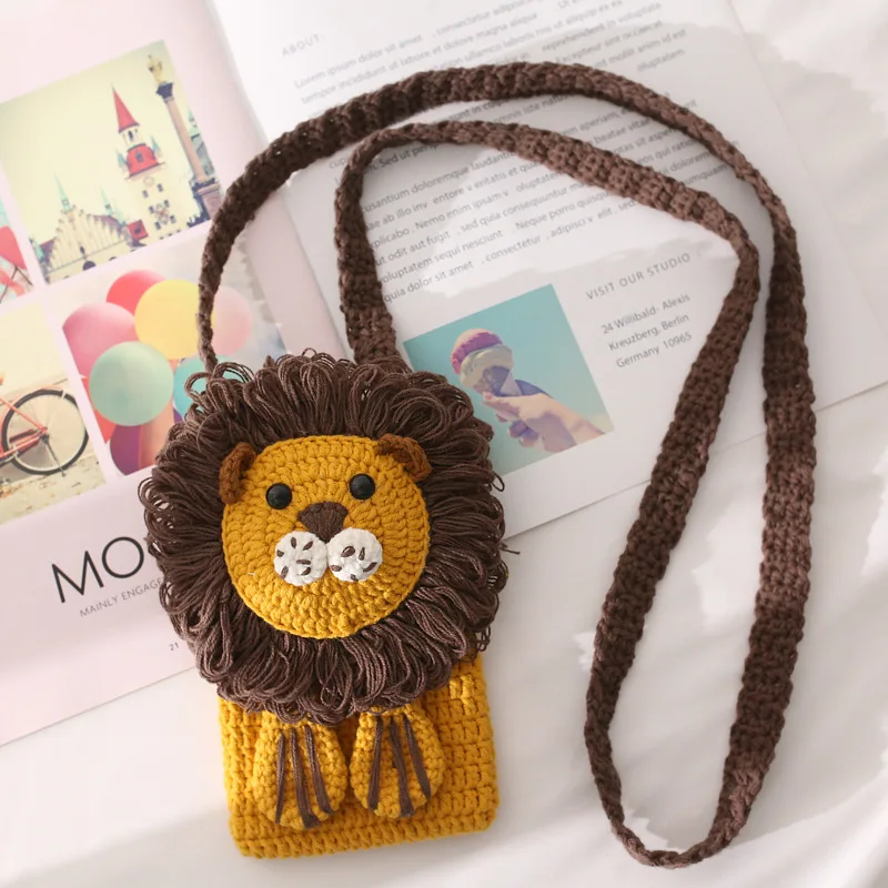 Handmade Lion Mini Bag Phone Case Cell Phone Holder Crossbody Bag Summer Crochet Purse for Toddler Shoulder Bag Purse Gifts