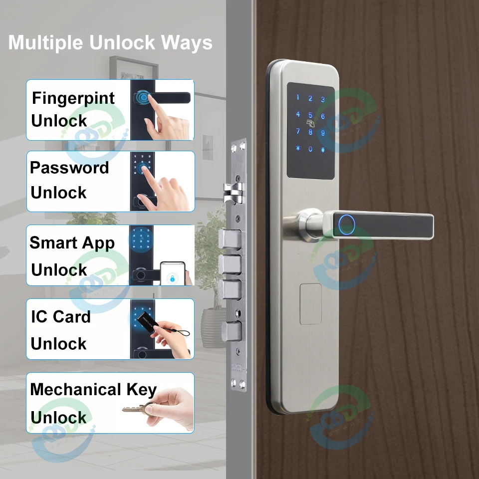 Waterproof Security Smart Lock WIFI Tuya TTlock APP Electronic Digital Biometric Handle Keyless Fingerprint Door Lock for Home