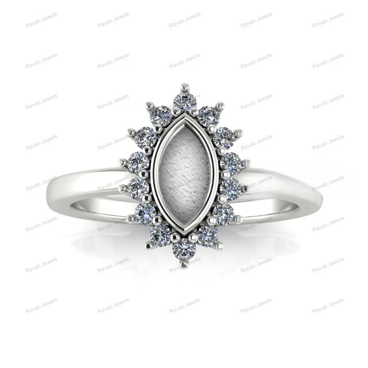 Breastmilk Jewelry Custom Marquise 4x8mm Empty Bezel Resin Women Wedding Gift Wholesale 925 Sterling Silver Stone Ring Setting