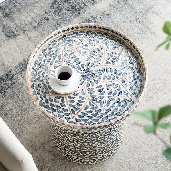 High quality luxury coffee table with Mother of Pearl inlaid made in Vietnam White Ariel Capiz Side Table for living room