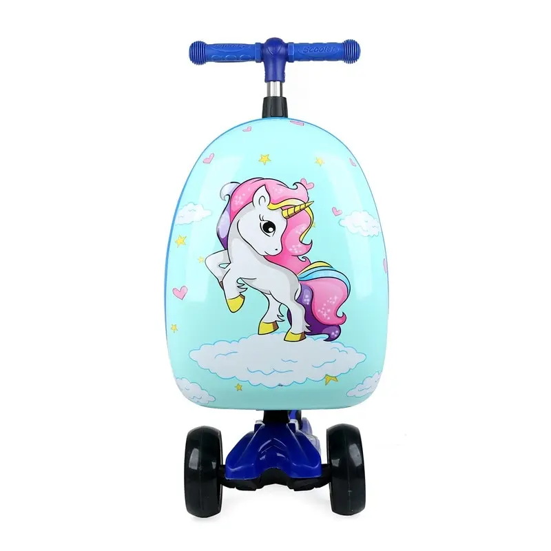 Travel kids suitcase on wheels Skateboard lazy trolley luggage case cartoon rolling luggage bag scooter suitcase carry on bag