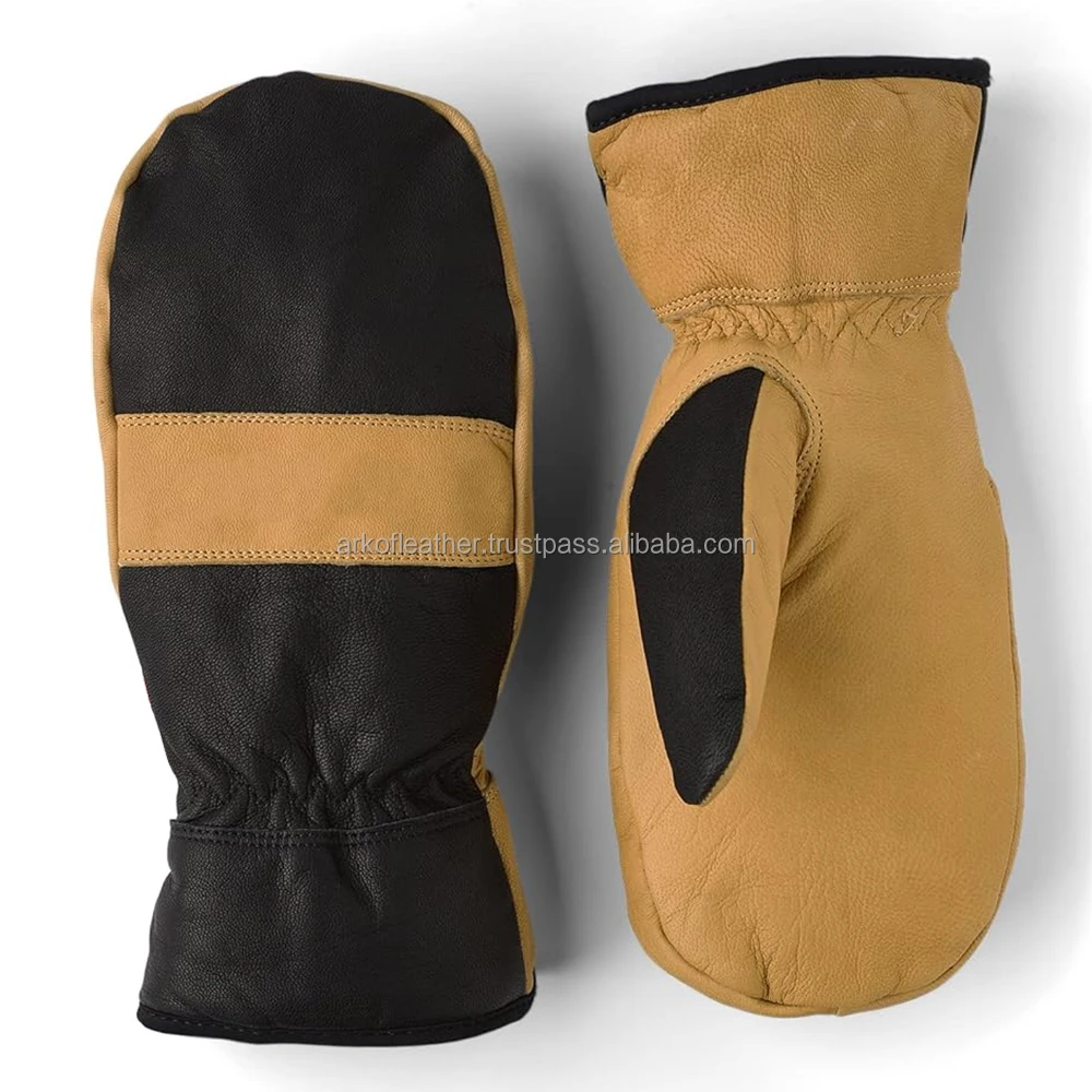Top Quality Winter Warm Sheepskin Leather Mittens Gloves Elastic Cuff Women Patterned Mittens Gloves For Unisex