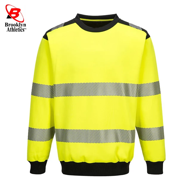 High Visibility Winter Thick Construction Yellow black  Work Sweatshirt Reflective Workwear Plus Size