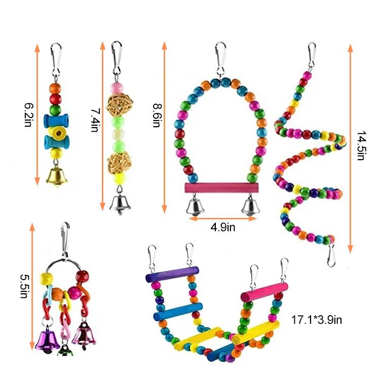 10 Pack Pet Bird Swing Hanging Chewing Climbing Parrot Perch Ladder Cage Toy Set