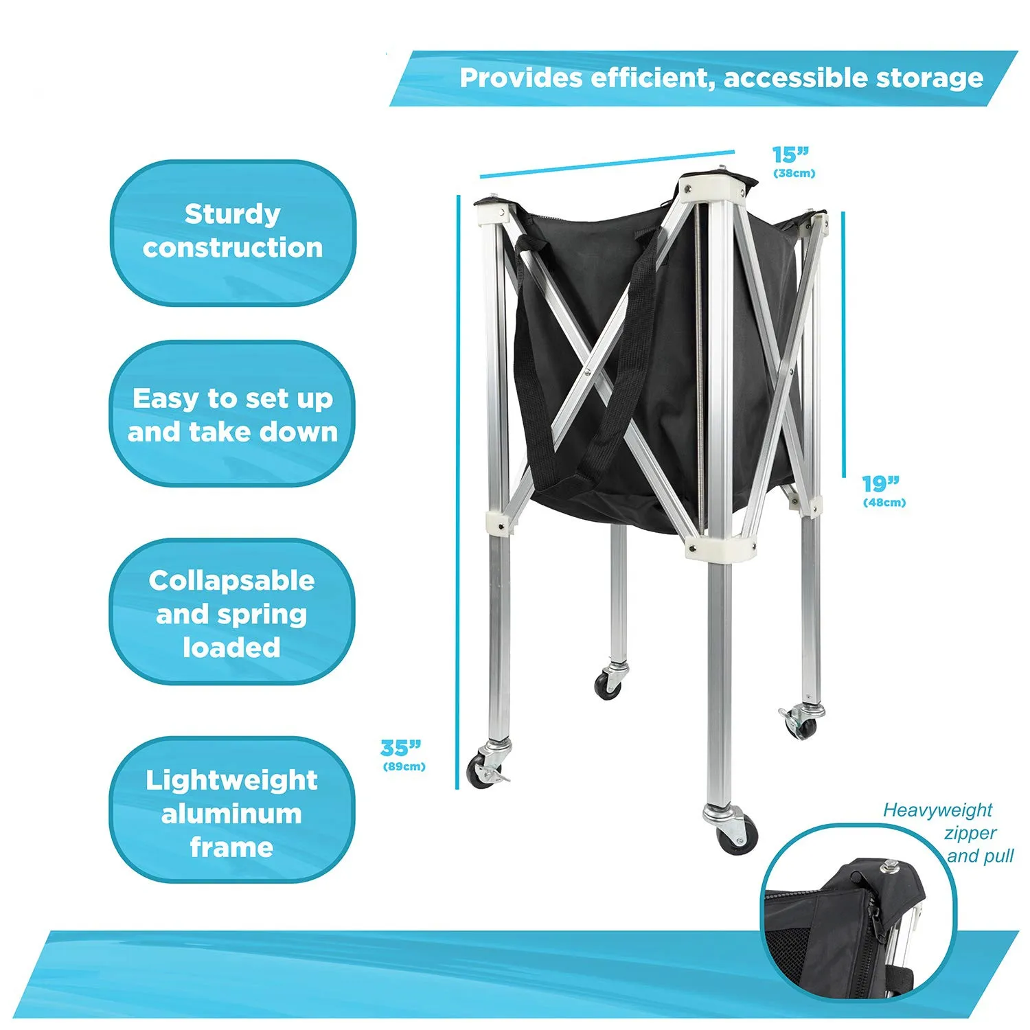 TN02B Portable Tennis Ball Hopper Basket with Wheels Tennis Ball Cart for 150 Pickleball Baseball, Tennis Ball Cart