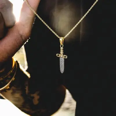 Top Deal 2024 Bust Down Mini Dagger Pendant with 10KT and 14 KT Solid Gold hip Hop Pendant Jewelry For Sale 2