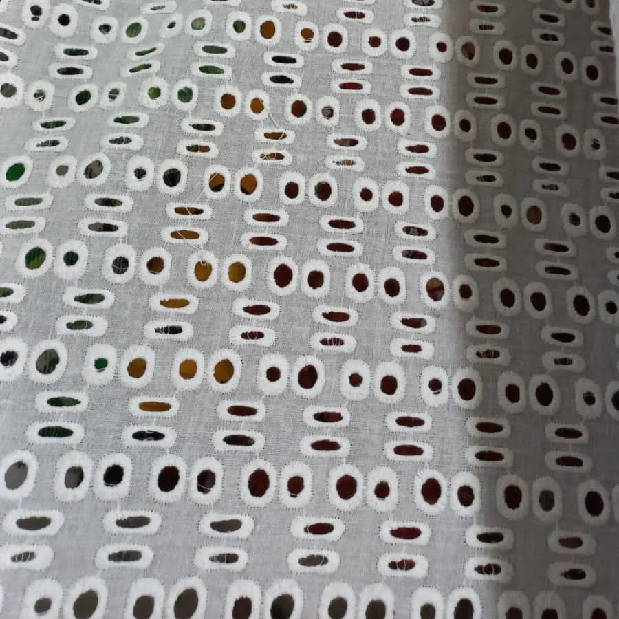 Factory Supply 120CM 100% cotton White chicken kari fabric Over Embroidery Lace Eyelet Fabric