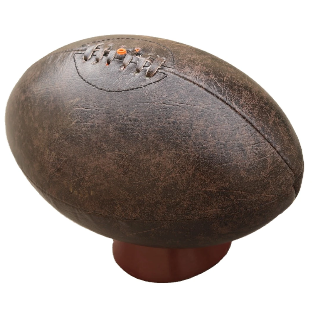 rugby ball vintage real leather deflated