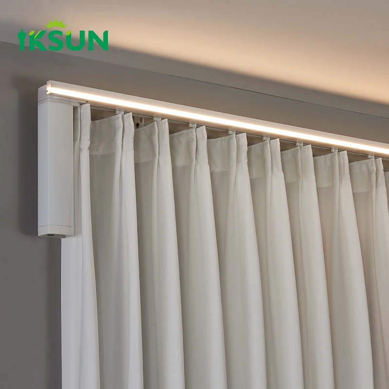 IKSUN Motorized Curtain Track System Electric DC Motor Smart Tuya Homekit APP Control Valance Curtain Rail with LED light