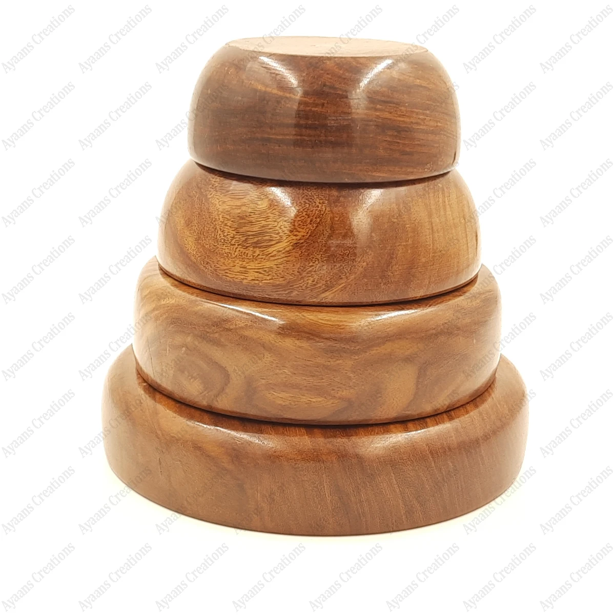 Beautiful Handcrafted Set of 4 Lacquered Polished Wooden Serving Bowls Multi-Size Set for Soup Occasions