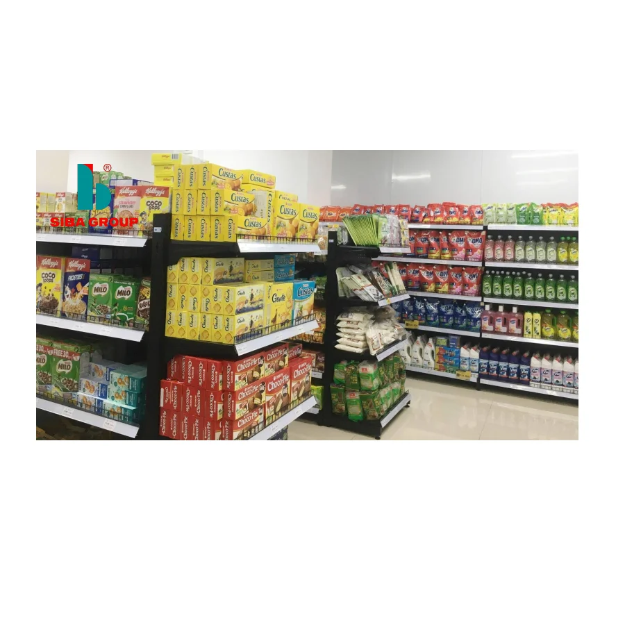 Supermarket Shelves Single-sided Wholesale 4 Layers OEM Service Grocery Store Metal Steel Shelf Heavy Duty Shelving Display Rack
